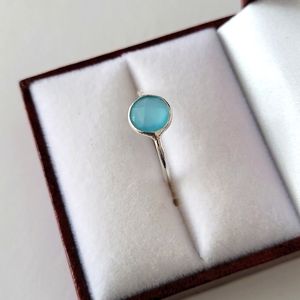 Aqua Blue Chalcedony ring. Size 4.